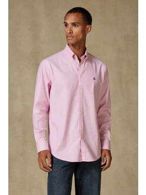 Abbate Luca Oxford Stretch Pamuk Karışımlı Comfort Fit Pembe Düğmeli Yaka Erkek Düz Gömlek