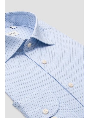 Bb Club Oscar Poplin Pamuklu Slim Fit Açık Mavi Klasik Yaka Erkek Baskılı Gömlek