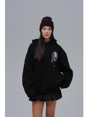 Saw Urbanity Mona Lisa Shooting Star Oversize Sweatshirt Kadın Siyah