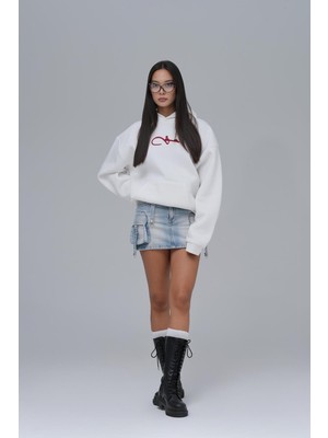Saw Urbanity Calligraphy Carpet Oversize Sweatshirt Kadın Ekru