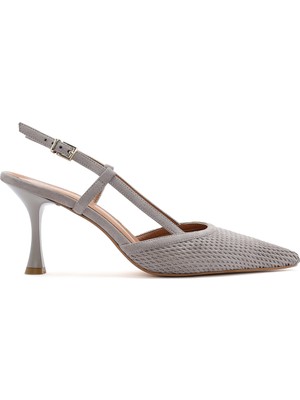 Derimod Kadın Gri Arkası Açık Ince Topuklu Süet Deri Ayakkabı 26PFD160010