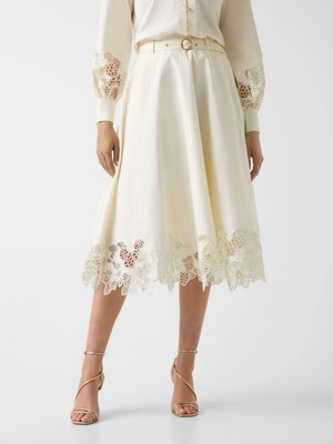 Guess Sonia Nakışlı Midi Kadın Krem Etek W6GDA3W2726-G053