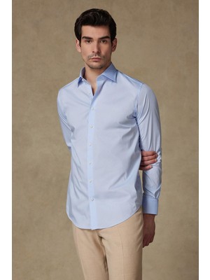 Abbate Enzo Poplin Stretch Pamuk Karışımlı Slim Fit Açık Mavi Klasik Yaka Erkek Düz Gömlek
