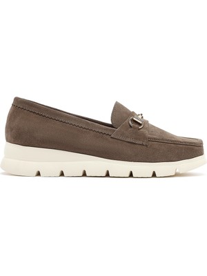 Derimod Kadın Vizon Dolgu Topuklu Süet Deri Konfor Loafer 26PFD150210