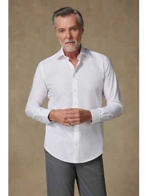 Abbate Donatello Jakar Pamuklu Slim Fit Beyaz Klasik Yaka Erkek Desenli Gömlek