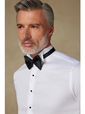 Abbate Ata Saten Pamuklu Slim Fit Beyaz Ata Yaka Erkek Düz Gömlek