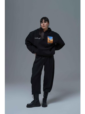 Saw Urbanity Starry Flow Oversize Sweatshirt Kadın Siyah