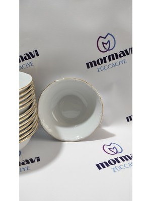 UltraMint Yaldızlı Porselen 12'li Çorba Kase Seti 13 Cm, Şık ve Zarif Tasarım