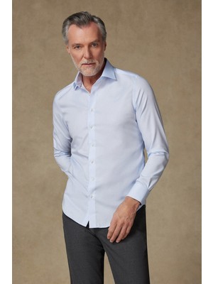 Abbate Donatello Non Iron Twill Pamuklu Slim Fit Açık Mavi Klasik Yaka Erkek Düz Gömlek