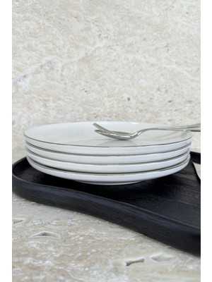UltraMint Modern 4'lü Gümüş Porselen Servis Tabağı Takımı, 27 cm
