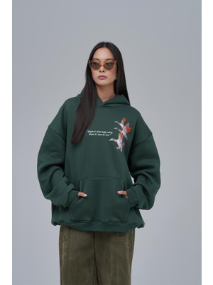 Saw Urbanity Wings Oversize Sweatshirt Kadın Yeşil