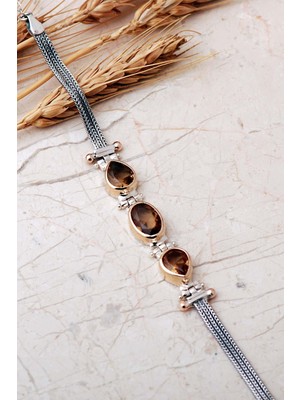 Sümer Telkari Renk Değiştiren Sultan Taşlı Üçlü Elişi 925 Ayar Gümüş Hasır Bileklik 4863