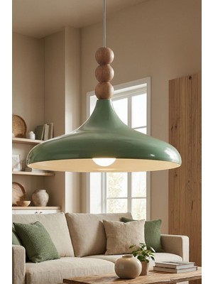 Marrien Nova Bohem Ahşap 3 Boncuklu Mint Yeşili Metal Sarkıt (35 cm)  Yemek Masası Üstü Avize