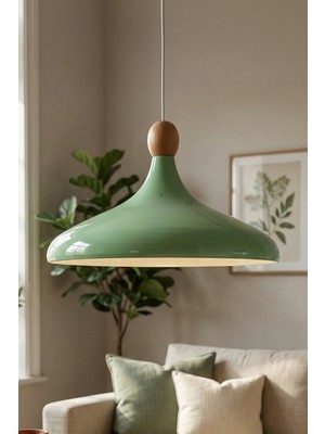 Marrien Nova Bohem Ahşap Boncuklu Mint Yeşili Metal Sarkıt (35 cm)  Yemek Masası Üstü Avize