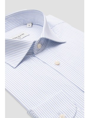 Bb Club Oscar Poplin Pamuklu Slim Fit Beyaz Klasik Yaka Erkek Çizgili Gömlek