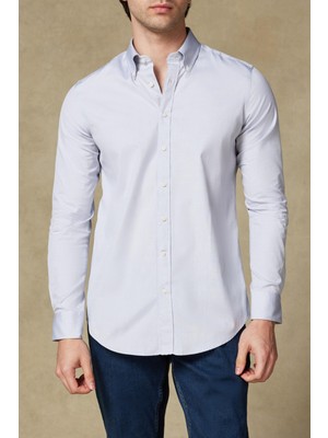 Abbate Carlo Royal Oxford Pamuklu Slim Fit Gri Düğmeli Yaka Erkek Düz Gömlek