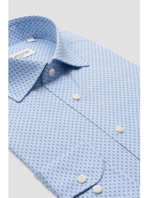 Bb Club Oscar Poplin Pamuklu Slim Fit Açık Mavi Klasik Yaka Erkek Baskılı Gömlek