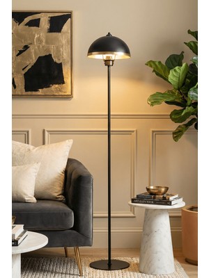 Marrien Luna Golden Tek Ayaklı Siyah Metal Modern Lambader  Oturma Odası & Yatak Odası & Salon Lambası