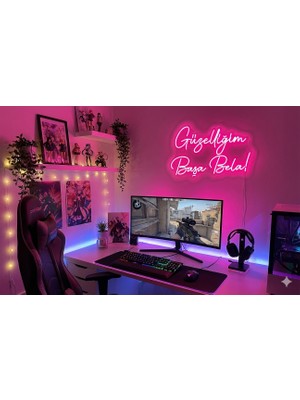 Neonled "güzelliğim Başa Bela" Neon LED Yazı Dekoratif Aydınlatma (61X38 Cm)