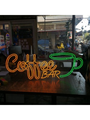 Neonled Coffee & Bar Kahve Fincanı Yazı & Figür Neon LED Tabela (Cafe Konsept Özel Tasarım) - 120X44 cm