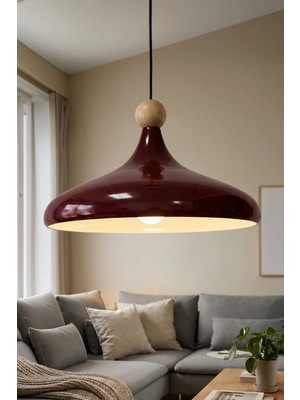 Marrien Nova Bohem Ahşap Boncuklu Bordo Metal Sarkıt (35 cm) Yemek Masası Üstü Avize