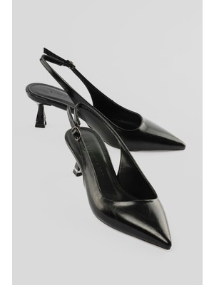 Mubiano Kadın Stiletto Sivri Burun Arkası Açık Topuklu Ayakkabı Noora Siyah