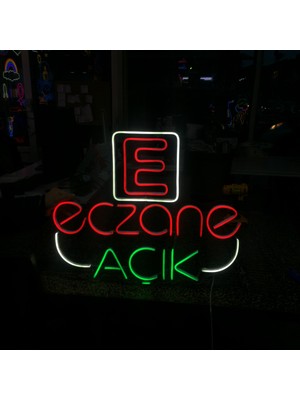 Neonled Eczane (Açık) Yazısı Neon LED Dekoratif Aydınlatma