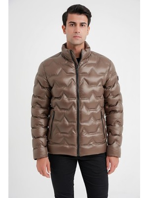 Efor Slim Fit Hakim Yaka Yan Cepli Kaz Tüyü Bej Şişme Mont mt 175