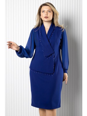 Modaviki Şifon Kol Midi Boy Elbise Saks MDV980