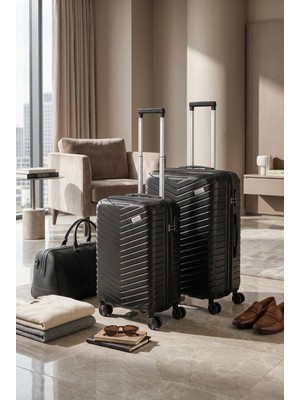 Wexta WX-1001 Siyah Büyük & Kabin 2'Li Set Valiz