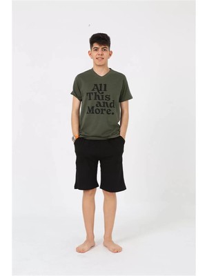 Veralya Moda Erkek Genç Garson Boy Kısa Kol Haki Penye Şortlu Pijama Takımı