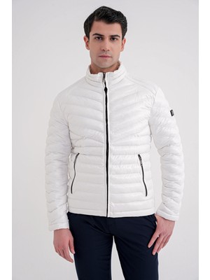 Efor Slim Fit Hakim Yaka Yan Cepli Kaz Tüyü Beyaz Şişme Mont mt 176
