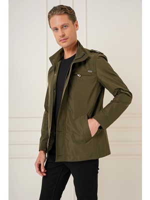 Efor Hakim Yaka Düğme ve Fermuarlı Yan Cepli Mevsimlik Haki Mont Ka 077