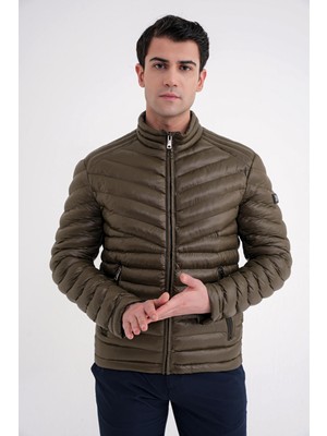 Efor Slim Fit Hakim Yaka Yan Cepli Kaz Tüyü Haki Şişme Mont mt 176