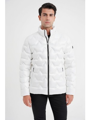 Efor Slim Fit Hakim Yaka Yan Cepli Kaz Tüyü Beyaz Şişme Mont mt 175