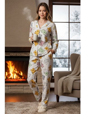 Remsa Kadın Ayıcık Desenli Suprem Pijama Takımı 0373 BEJ01