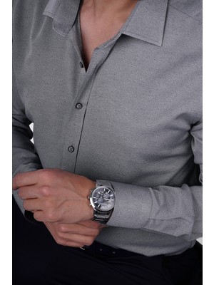 Etikmen Optik Taş Gri Erkek Slimfit Erkek Gömlek