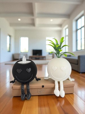 Todekora Saksı ve Mumluk Dekor Seti 2'li Siyah Beyaz