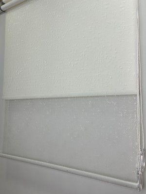 Çift Mekanizmalı Kareli Desen Krem Tül Krem Stor Aluminyum Sistem Ofis & Ev Perdesi