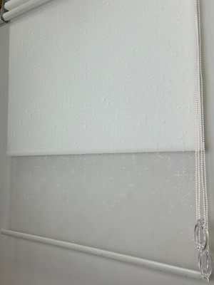 Çift Mekanizmalı Kareli Desen Beyaz Tül Beyaz Stor Aluminyum Sistem Ofis & Ev Perdesi