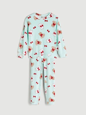 Lcw Turkuaz Bisiklet Yaka Kadife Kız Çocuk Pijama Takımı