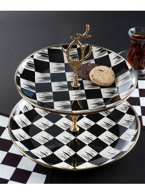 UltraMint Damalı Emaye Katlı Kurabiye Saklama Kutusu, Şık ve Dayanıklı Tasarım