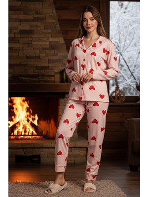 Remsa Kadın Kalp Desenli Suprem Pijama Takımı 0323 PEMBE13