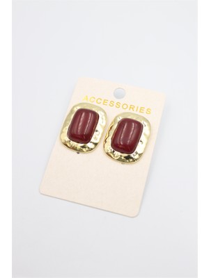 Royaleks Taşlı Metal Küpe - Bordo