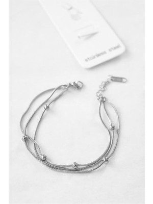 Royaleks Üç Zincirli Toplu Çelik Bileklik - Gümüş
