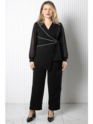 Modaviki Kruvaze Bluz Pantolon Takım Siyah MDV964