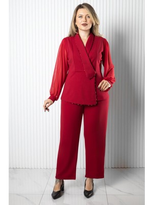 Modaviki Şifon Kol Kruvaze Takım Kırmızı MDV966