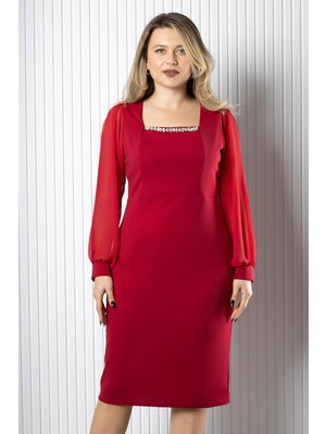 Modaviki Kare Yaka Zarif Elbise  Kırmızı MDV982