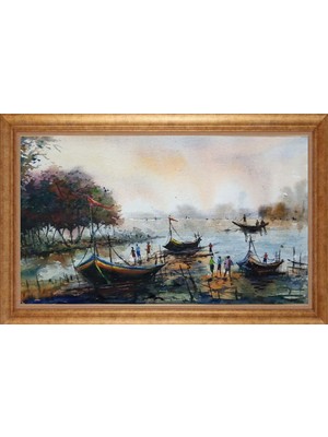 Giyense Altın Çerçeveli Paspartulu Manzara Tablo DF1541