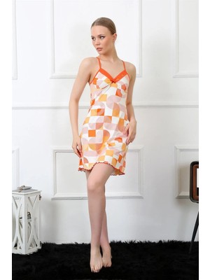 Veralya Moda Kadın Ip Askılı Penye Gecelik Turuncu